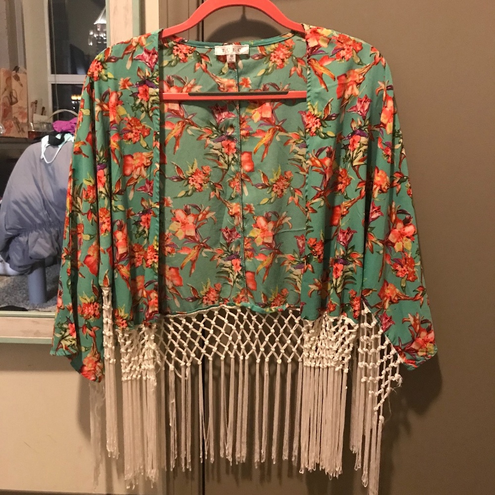 Teal tropical cardigan